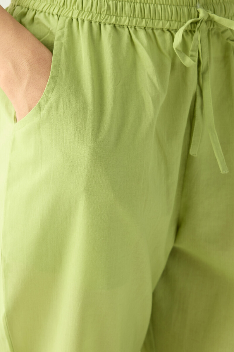 Green Handcrafted Cotton Narrow Pants