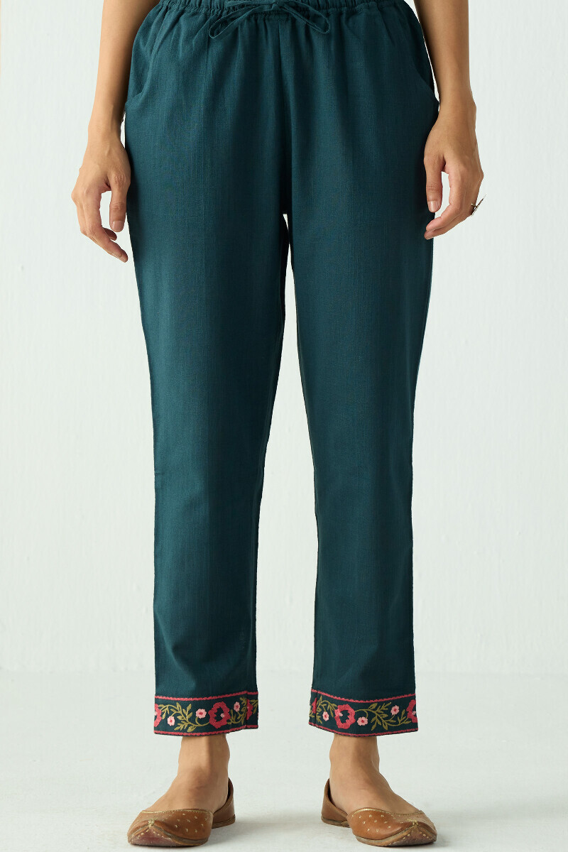 Navy Blue Handcrafted Gauze Slub Narrow Pants