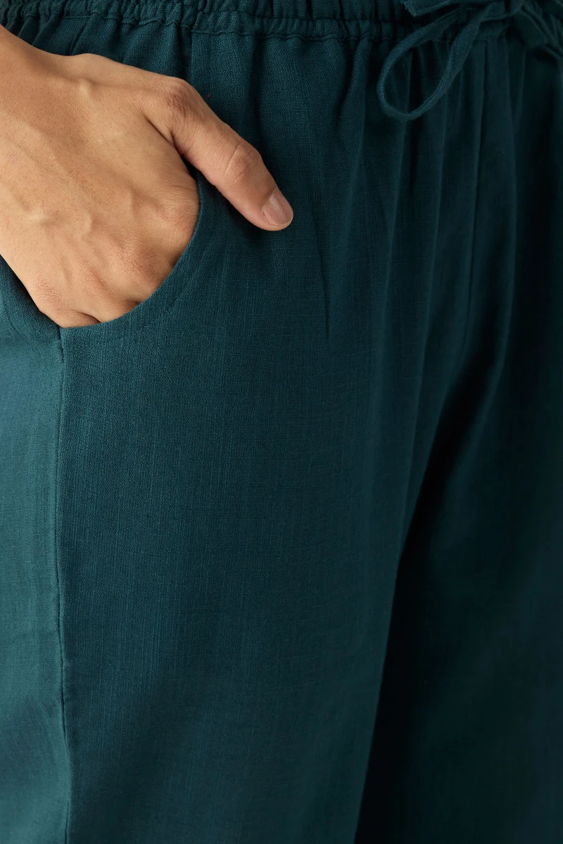 Navy Blue Handcrafted Gauze Slub Narrow Pants