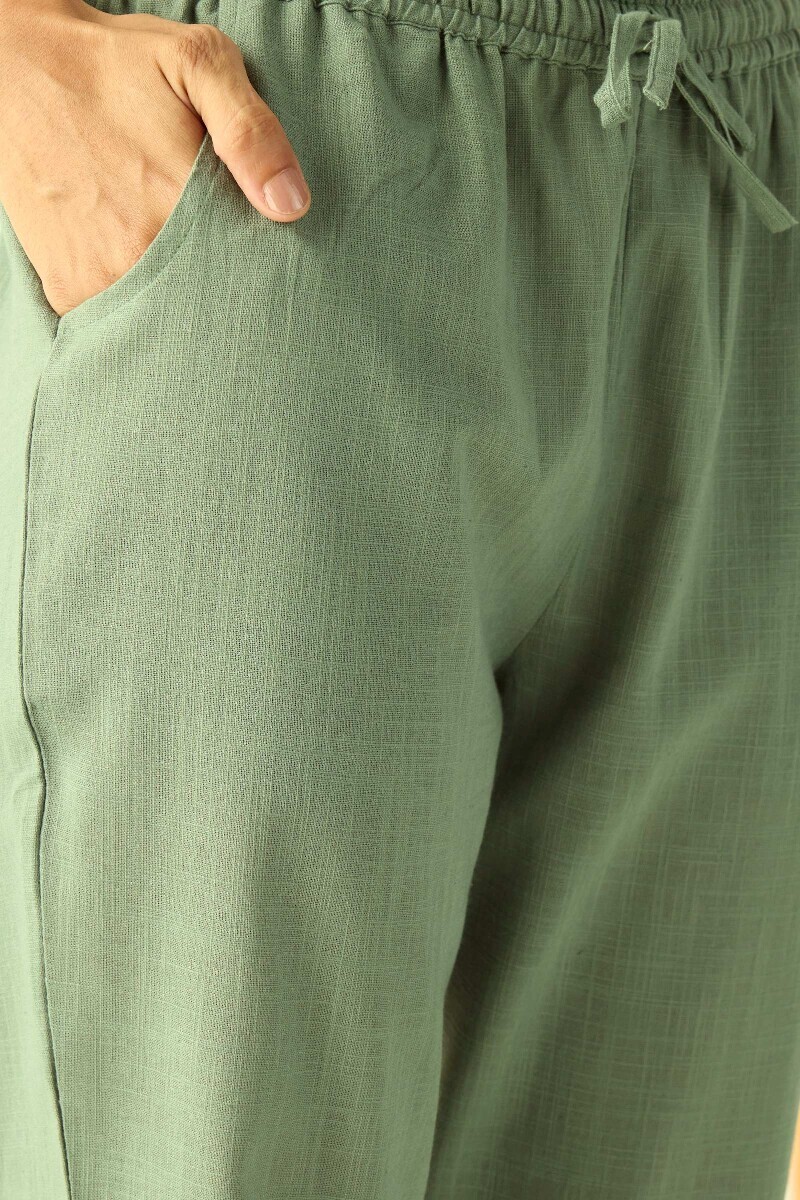 Green Handcrafted Gauze Slub Narrow Pants