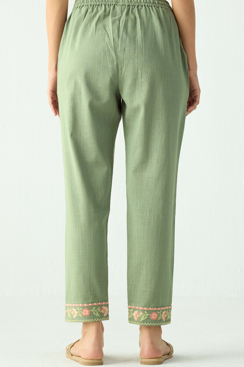 Green Handcrafted Gauze Slub Narrow Pants