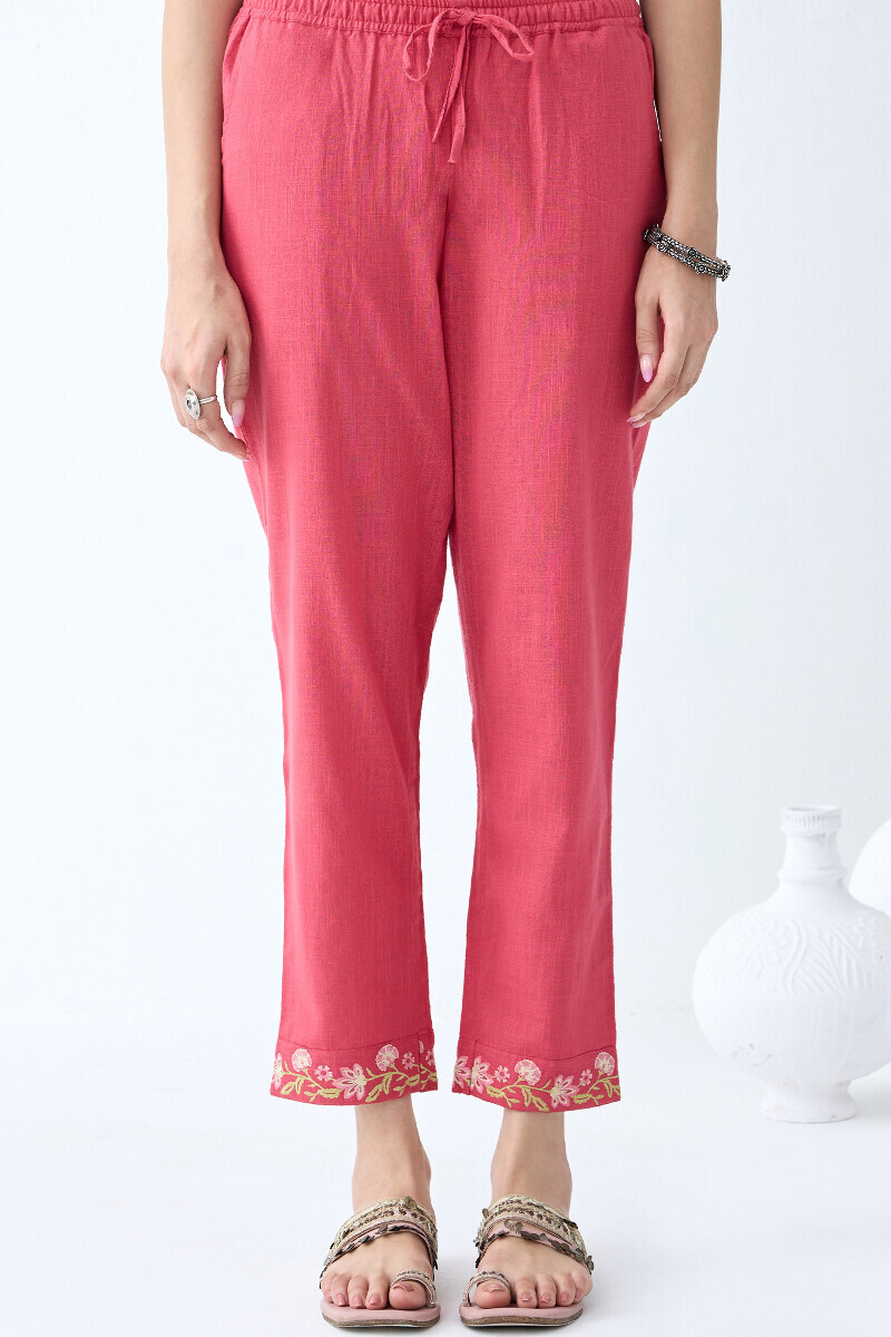 Pink Handcrafted Gauze Slub Narrow Pants