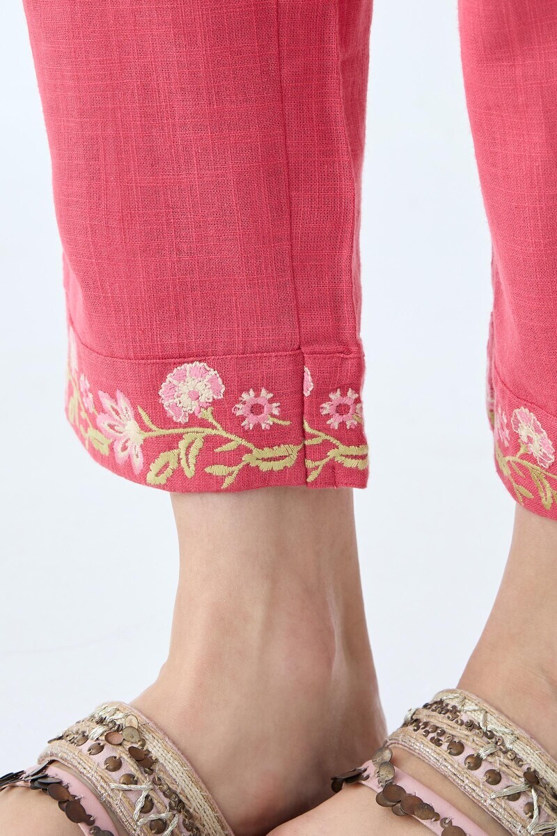 Pink Handcrafted Gauze Slub Narrow Pants
