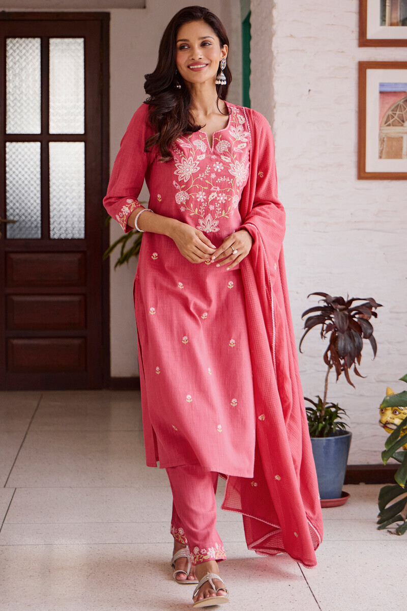 Pink Handcrafted Gauze Slub Narrow Pants
