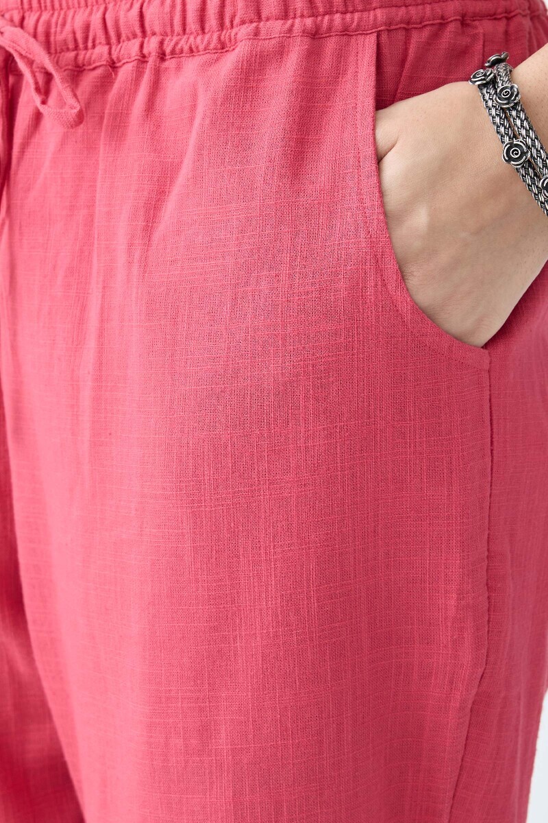 Pink Handcrafted Gauze Slub Narrow Pants