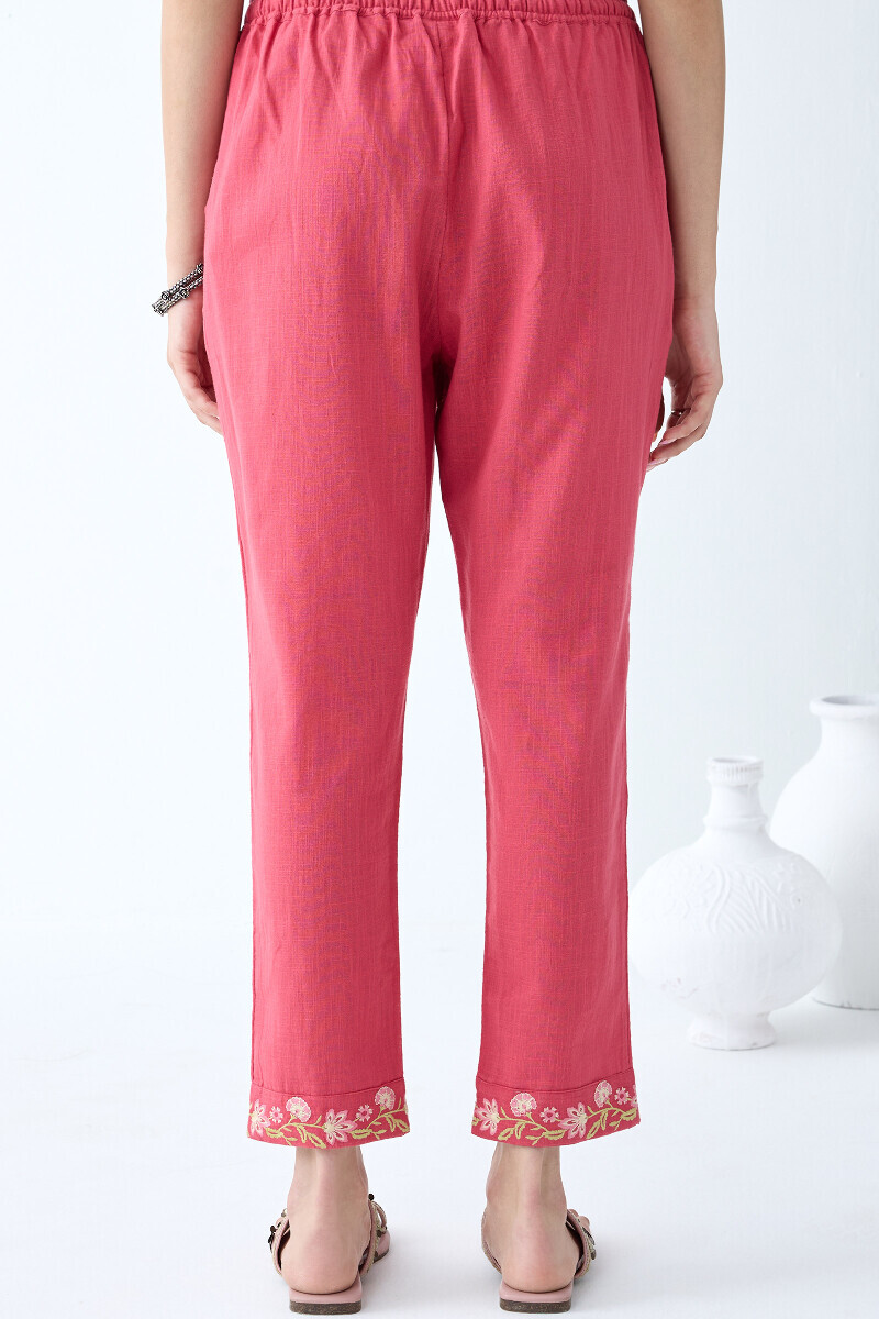 Pink Handcrafted Gauze Slub Narrow Pants