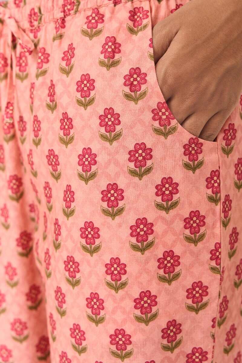 Peach Printed Cotton Narrow Pants