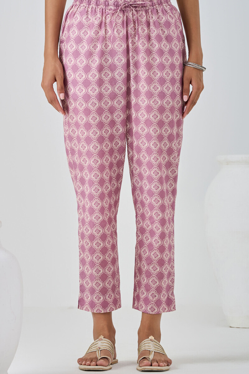 Purple Printed Cotton Narrow Pants