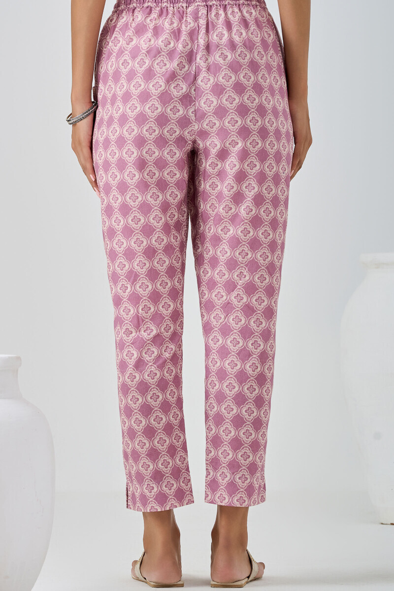 Purple Printed Cotton Narrow Pants