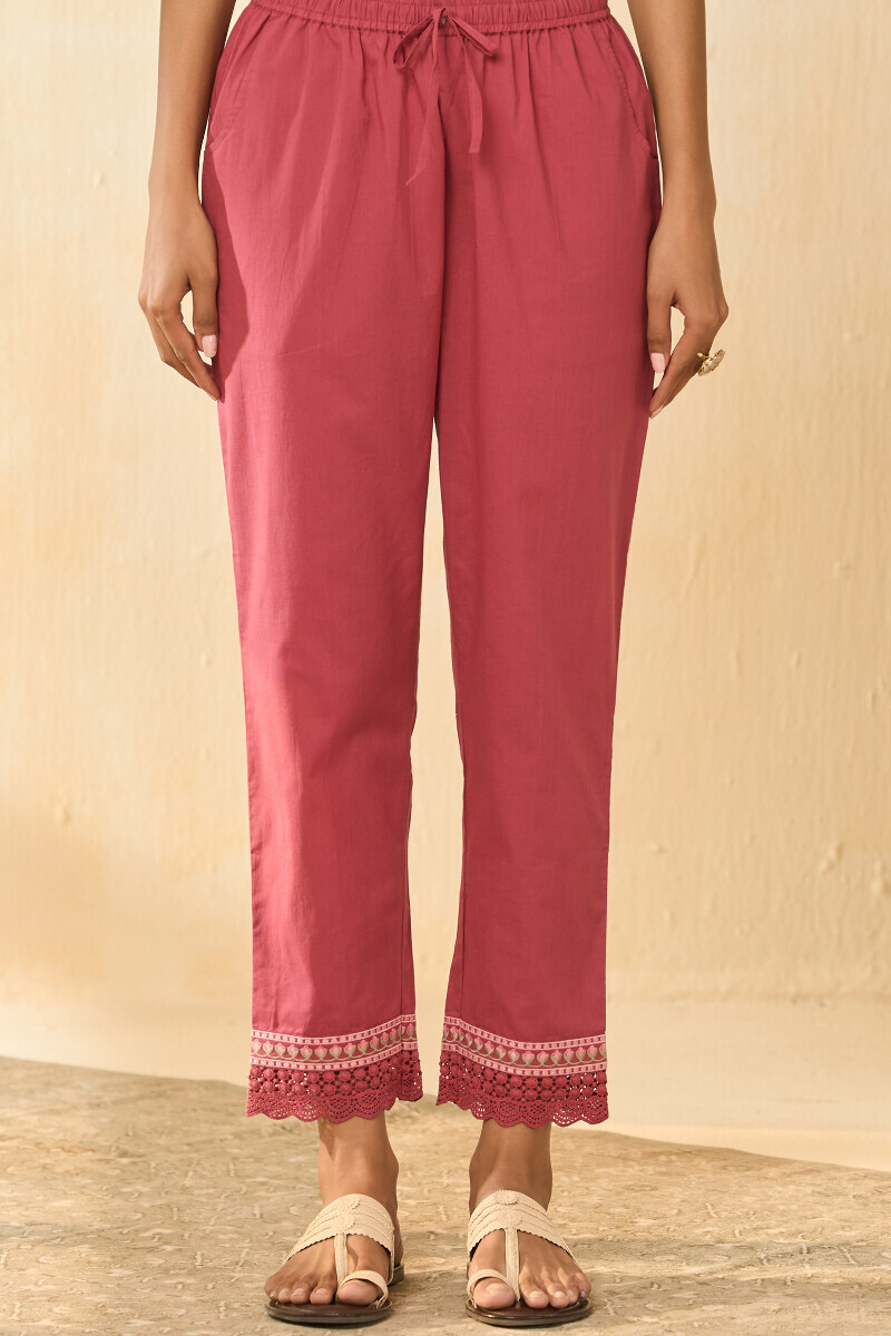 Pink Handcrafted Cotton Narrow Pants