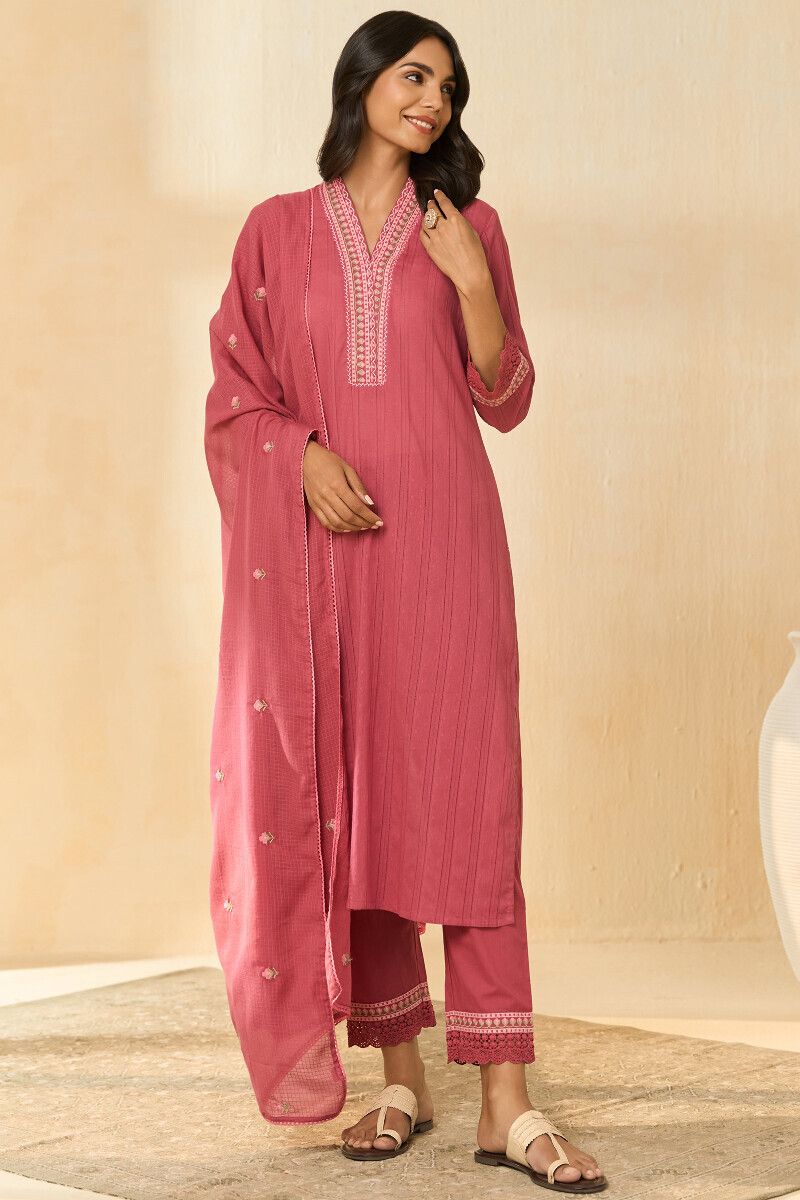 Pink Handcrafted Cotton Narrow Pants