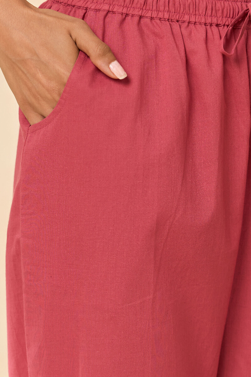 Pink Handcrafted Cotton Narrow Pants