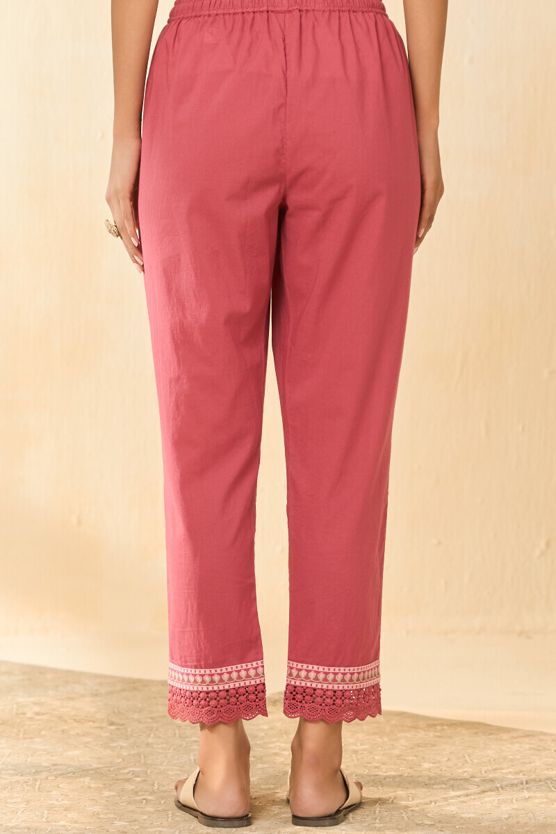 Pink Handcrafted Cotton Narrow Pants