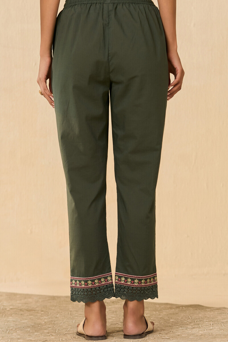 Green Handcrafted Cotton Narrow Pants