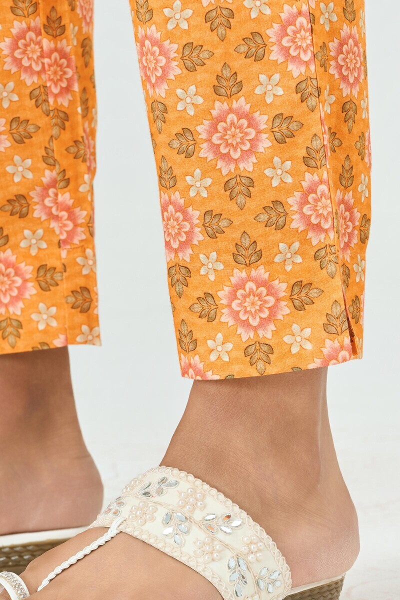 Yellow Printed Cotton Narrow Pants