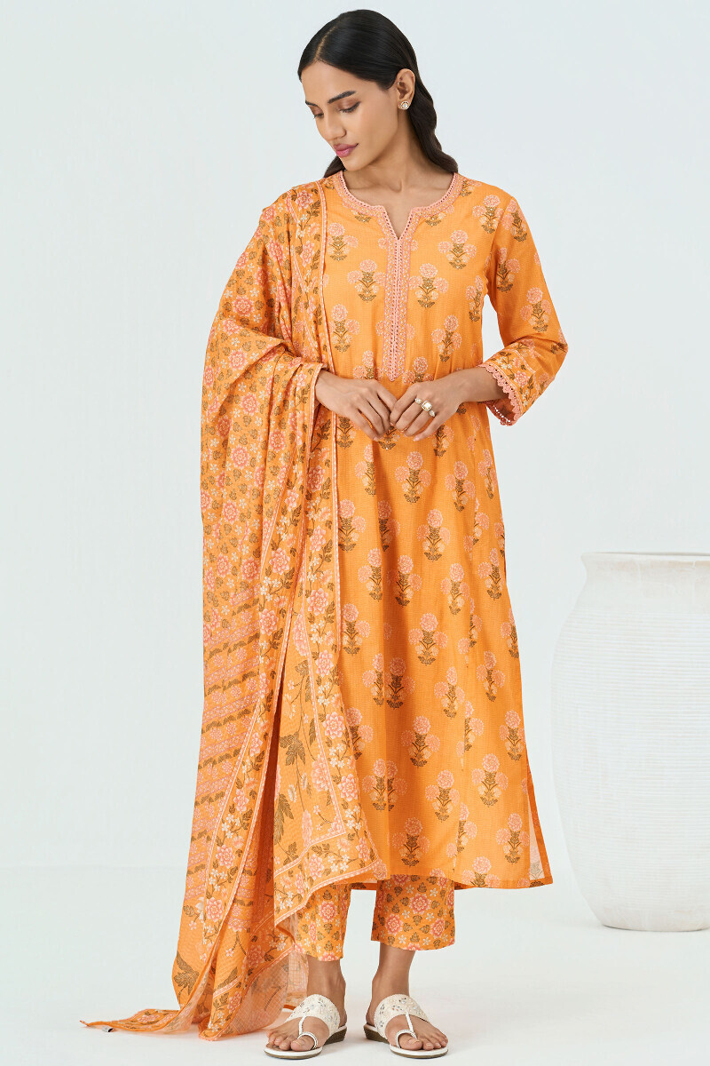 Yellow Printed Cotton Narrow Pants