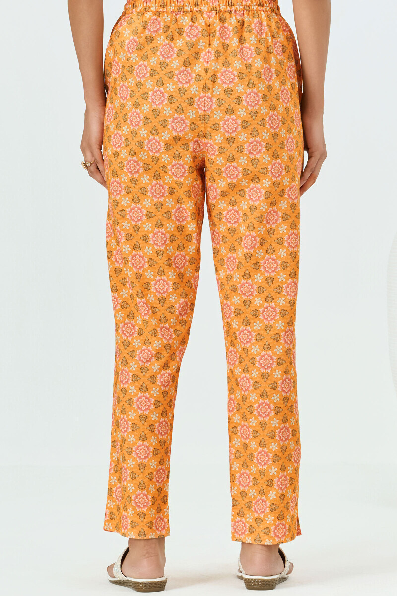 Yellow Printed Cotton Narrow Pants