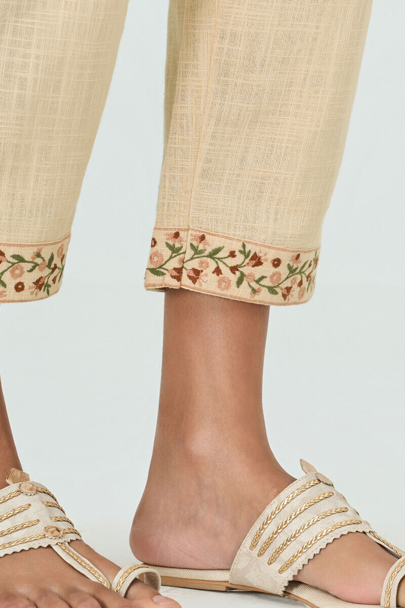 Beige Handcrafted Gauze Slub Narrow Pants