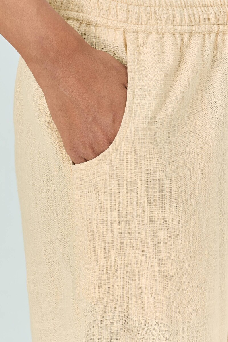 Beige Handcrafted Gauze Slub Narrow Pants