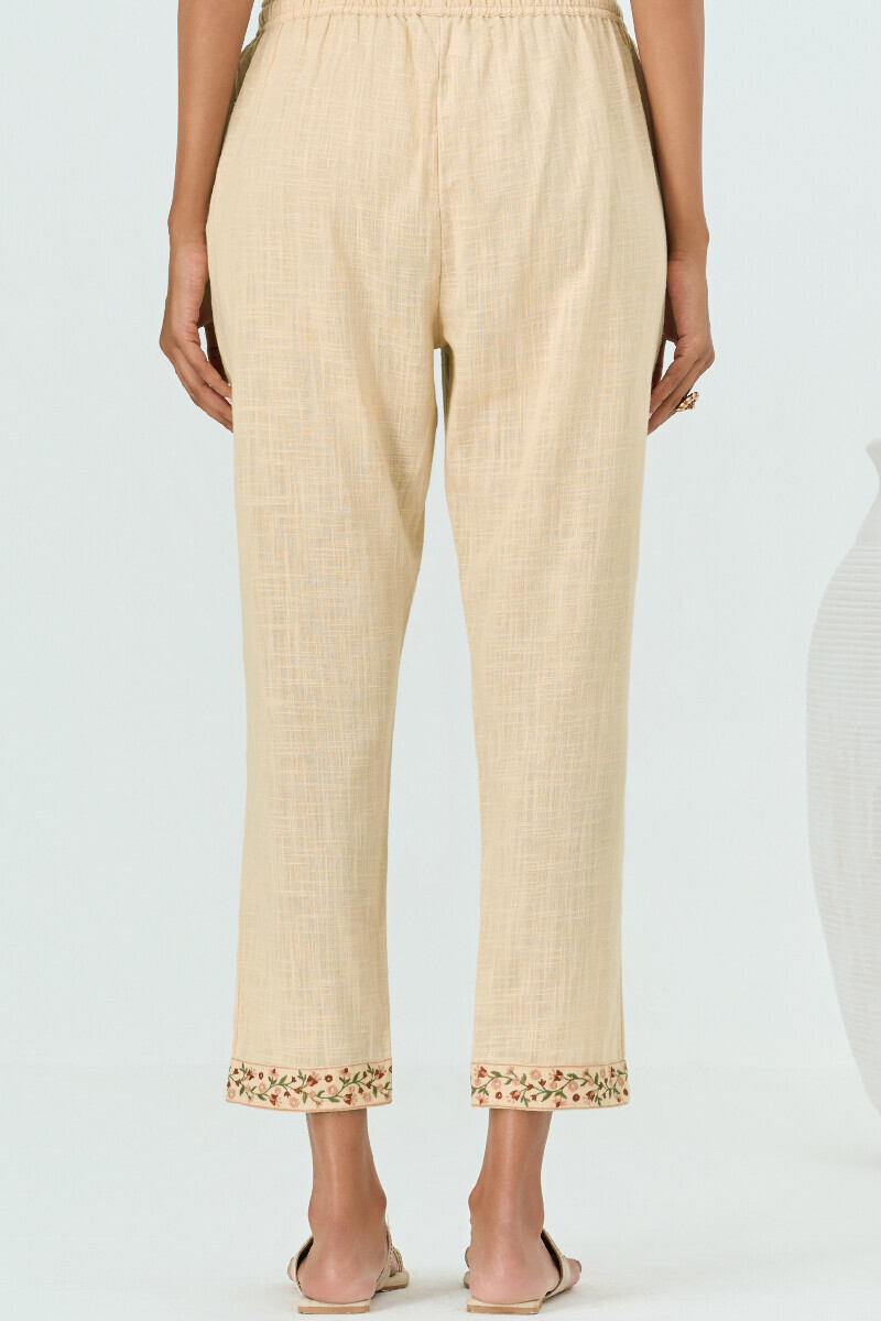 Beige Handcrafted Gauze Slub Narrow Pants