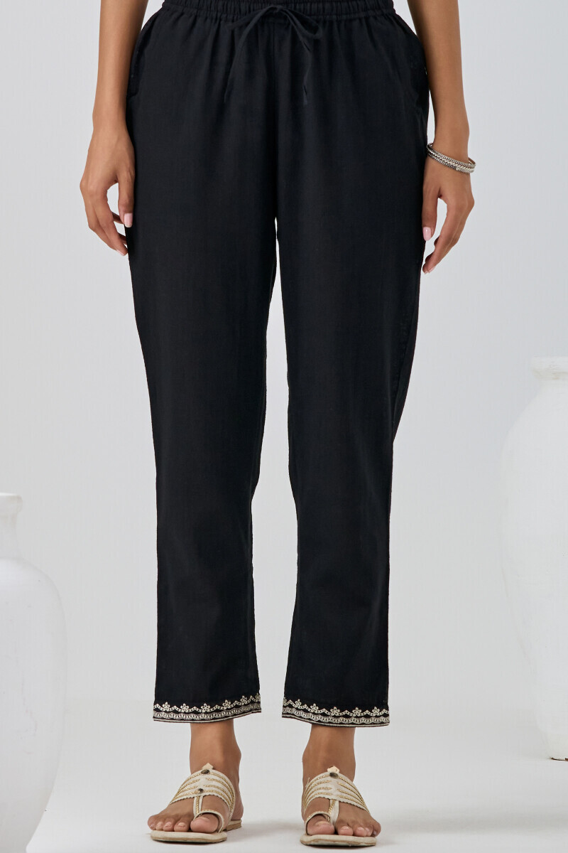 Black Handcrafted Gauze Slub Narrow Pants