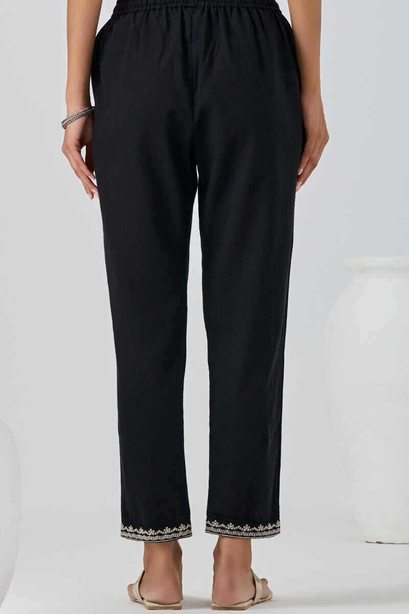 Black Handcrafted Gauze Slub Narrow Pants