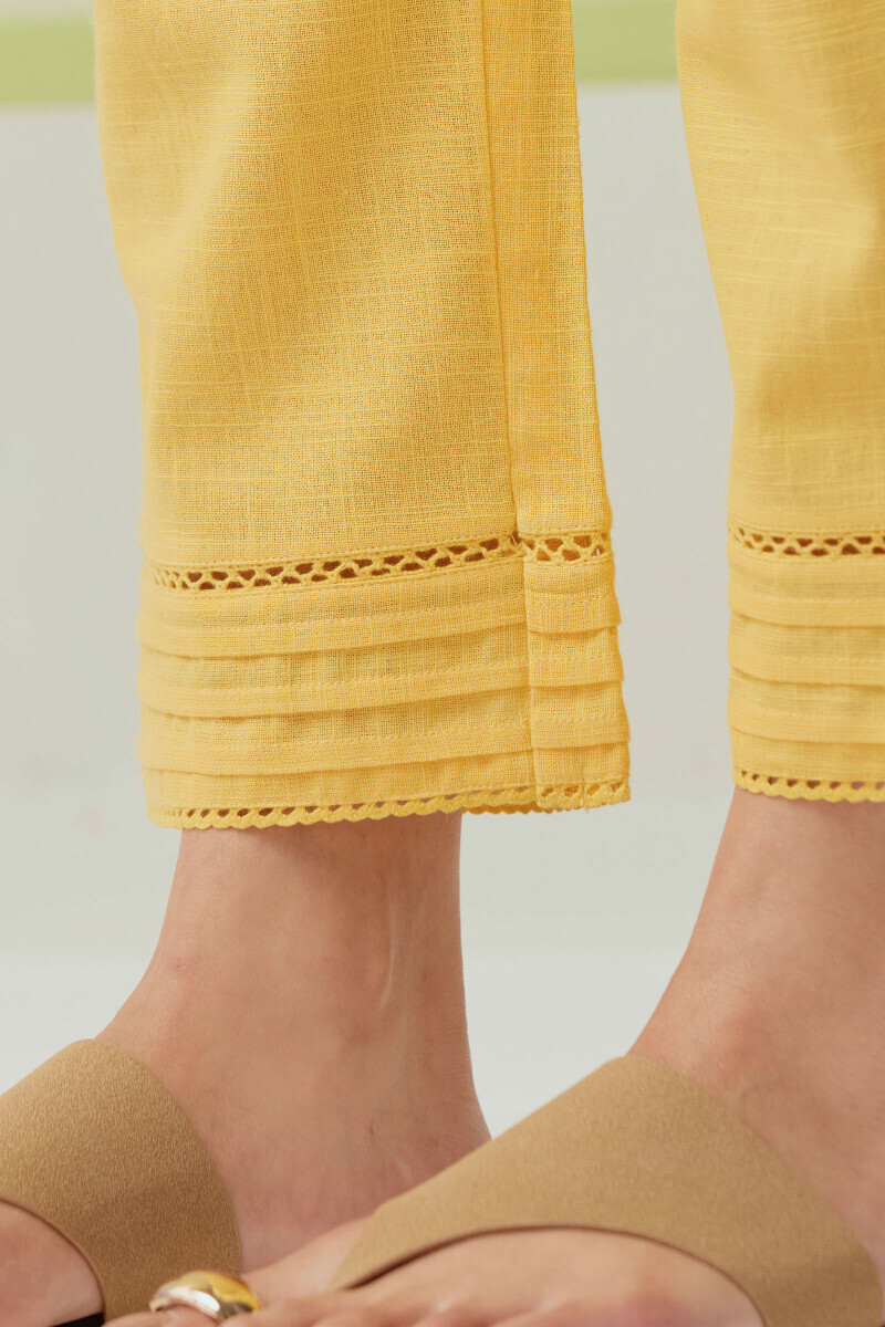 Yellow Handcrafted Gauze Slub Narrow Pants