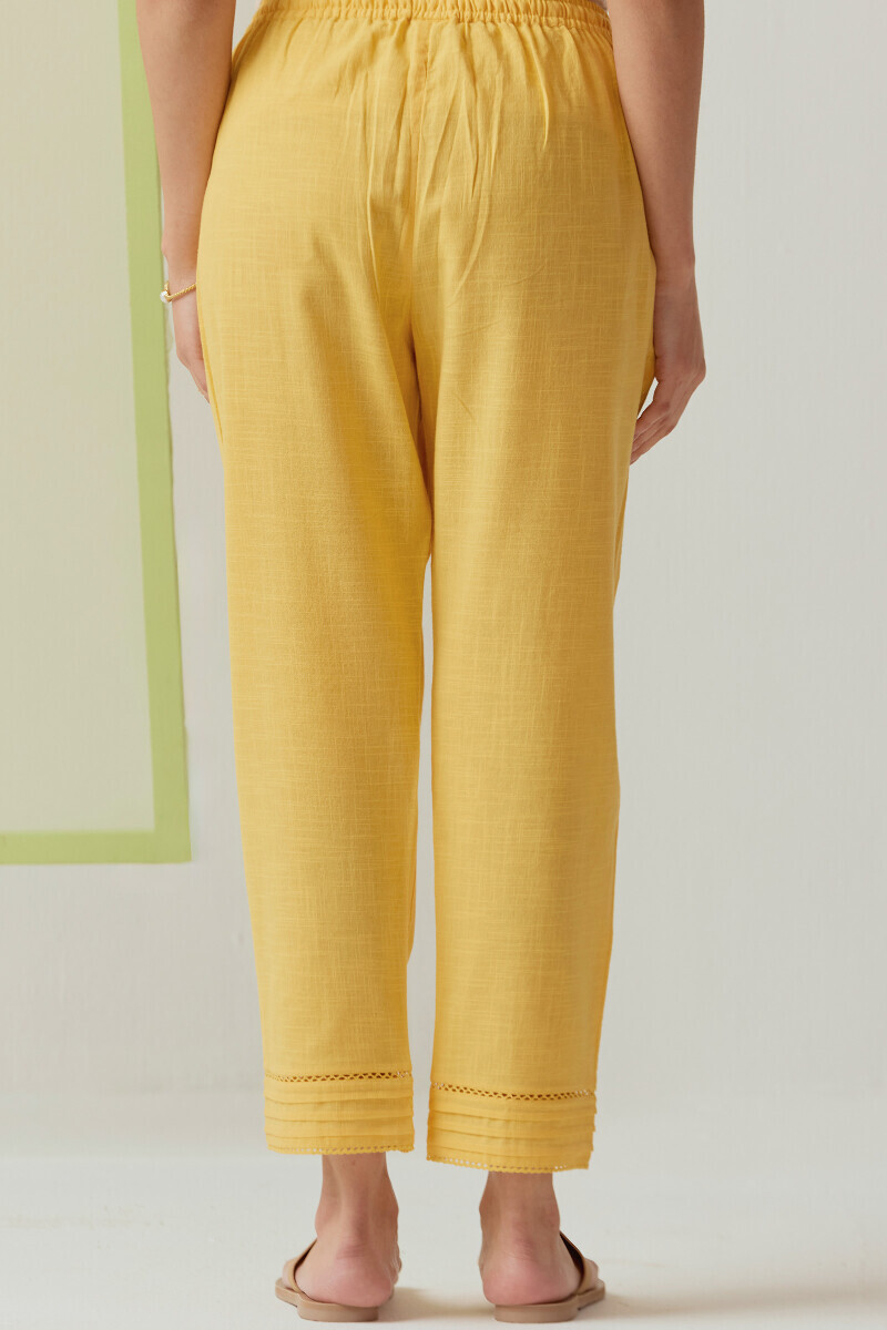 Yellow Handcrafted Gauze Slub Narrow Pants