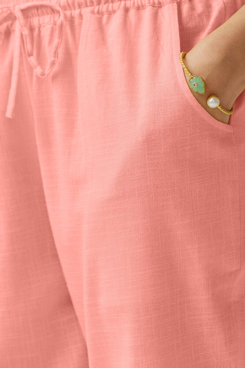 Pink Handcrafted Gauze Slub Narrow Pants