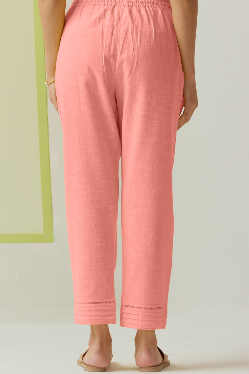 Pink Handcrafted Gauze Slub Narrow Pants