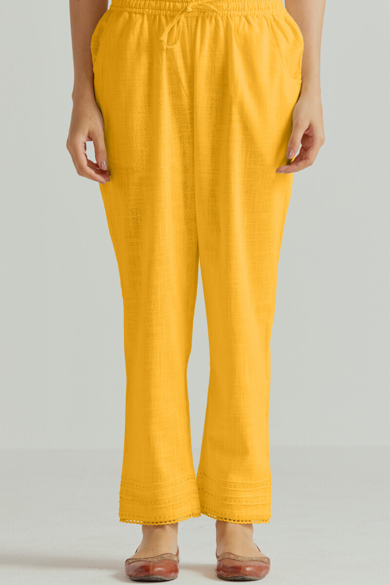 Yellow Handcrafted Gauze Slub Narrow Pants