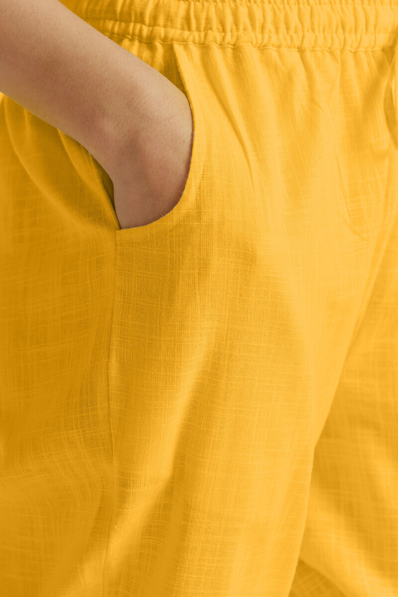 Yellow Handcrafted Gauze Slub Narrow Pants