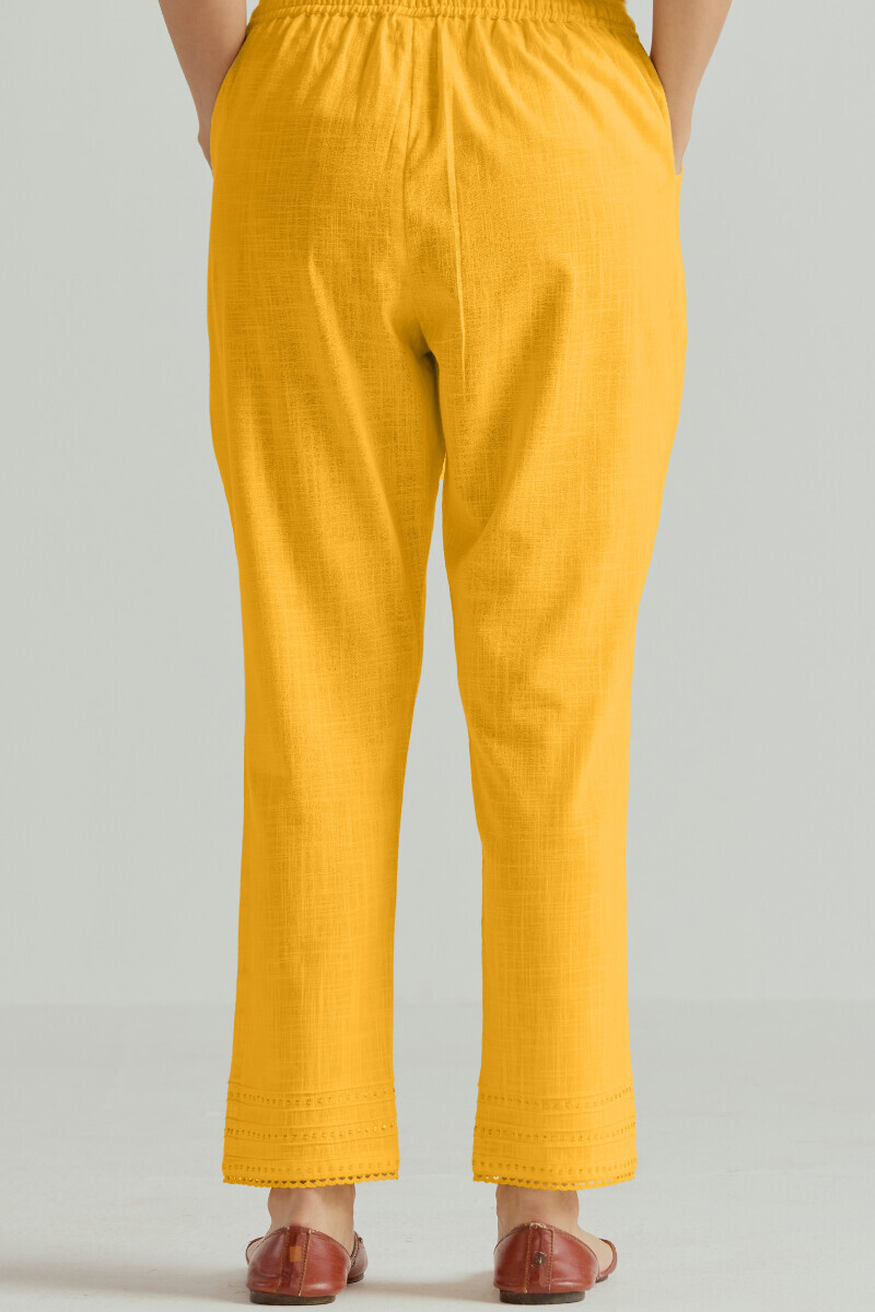 Yellow Handcrafted Gauze Slub Narrow Pants
