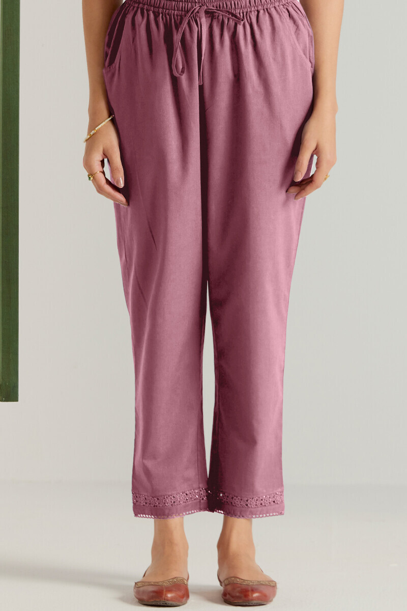 Mauve Handcrafted Cotton Narrow Pants