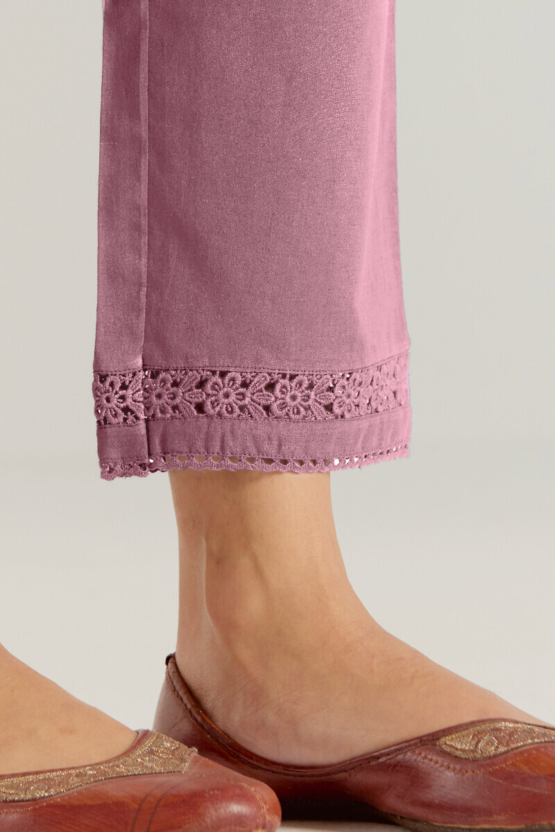 Mauve Handcrafted Cotton Narrow Pants