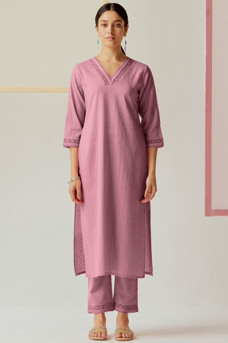 Mauve Handcrafted Cotton Narrow Pants
