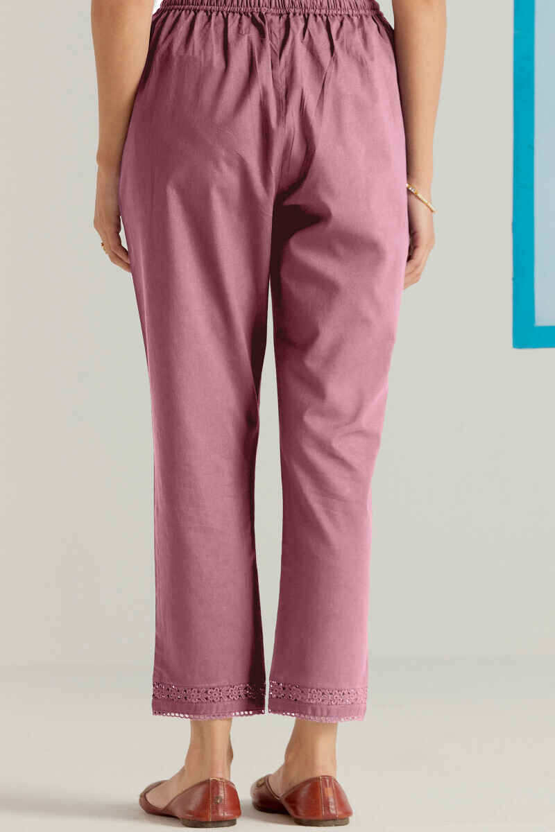 Mauve Handcrafted Cotton Narrow Pants