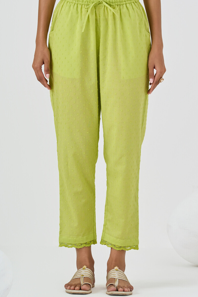 Green Handcrafted Ram Buta Narrow Pants