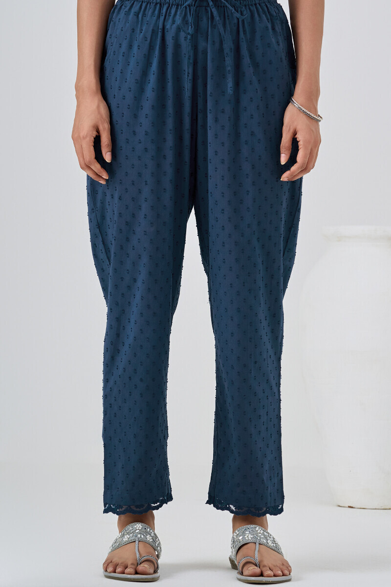 Navy Blue Handcrafted Ram Buta Narrow Pants