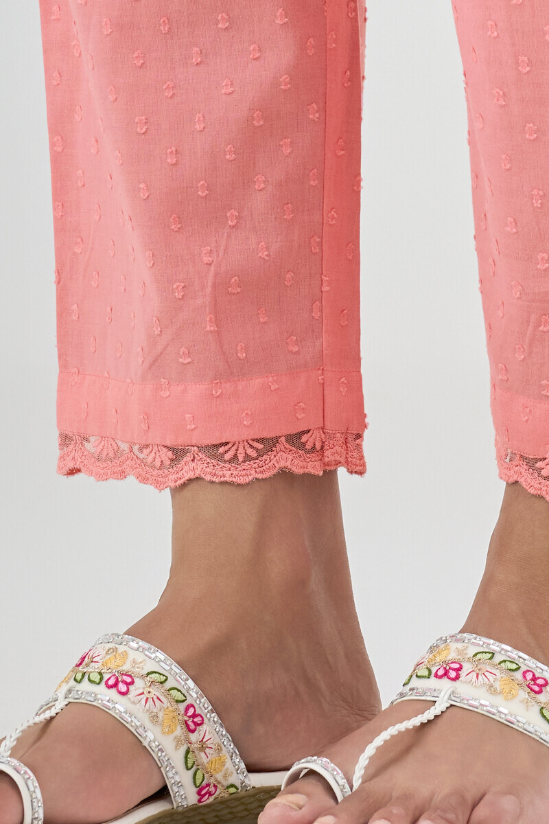 Pink Handcrafted Cotton Dobby Narrow pants