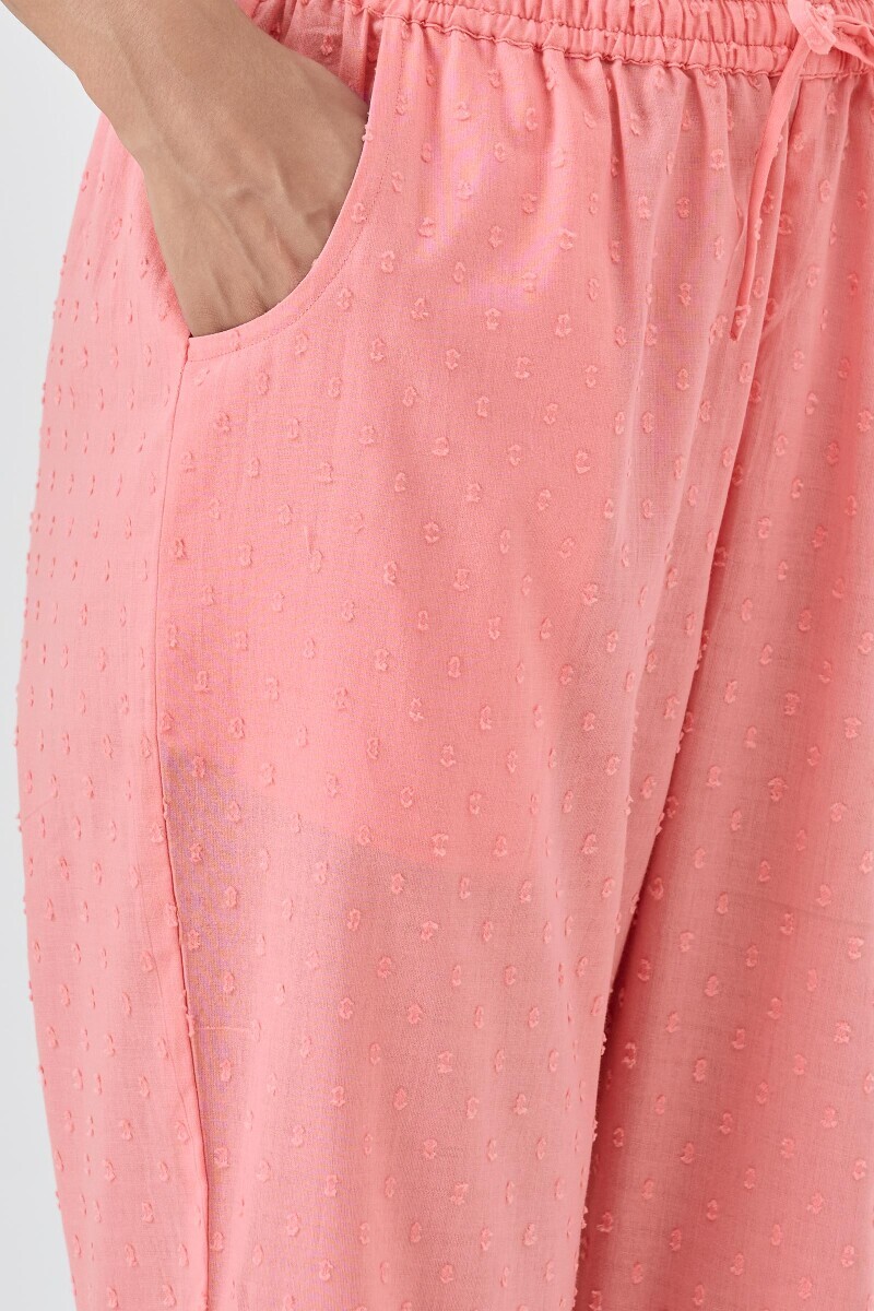 Pink Handcrafted Cotton Dobby Narrow pants
