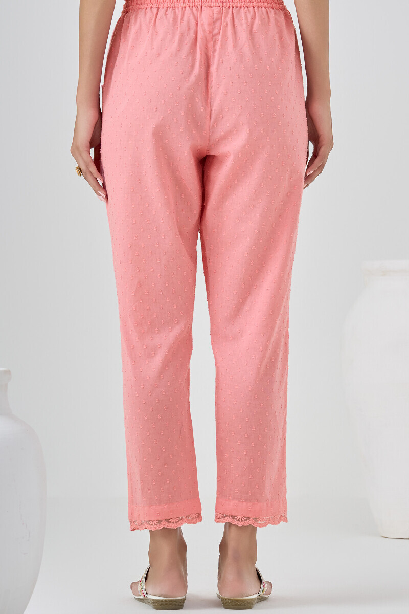 Pink Handcrafted Cotton Dobby Narrow pants
