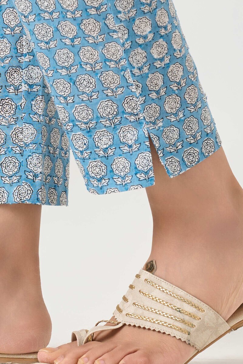 Blue Hand Block Printed Ram Buta Narrow Pants