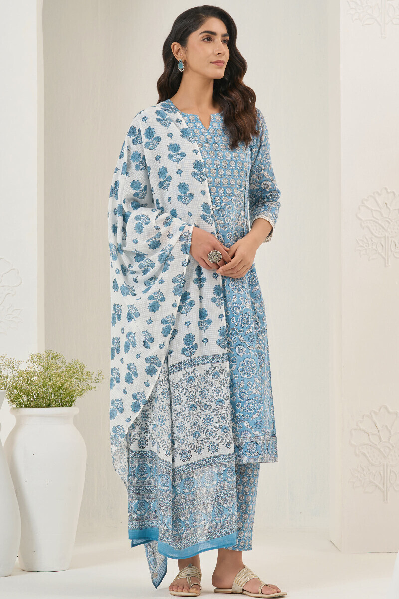 Blue Hand Block Printed Ram Buta Narrow Pants