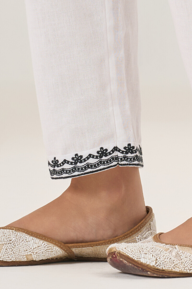 White Handcrafted Cotton Flax Narrow Pants