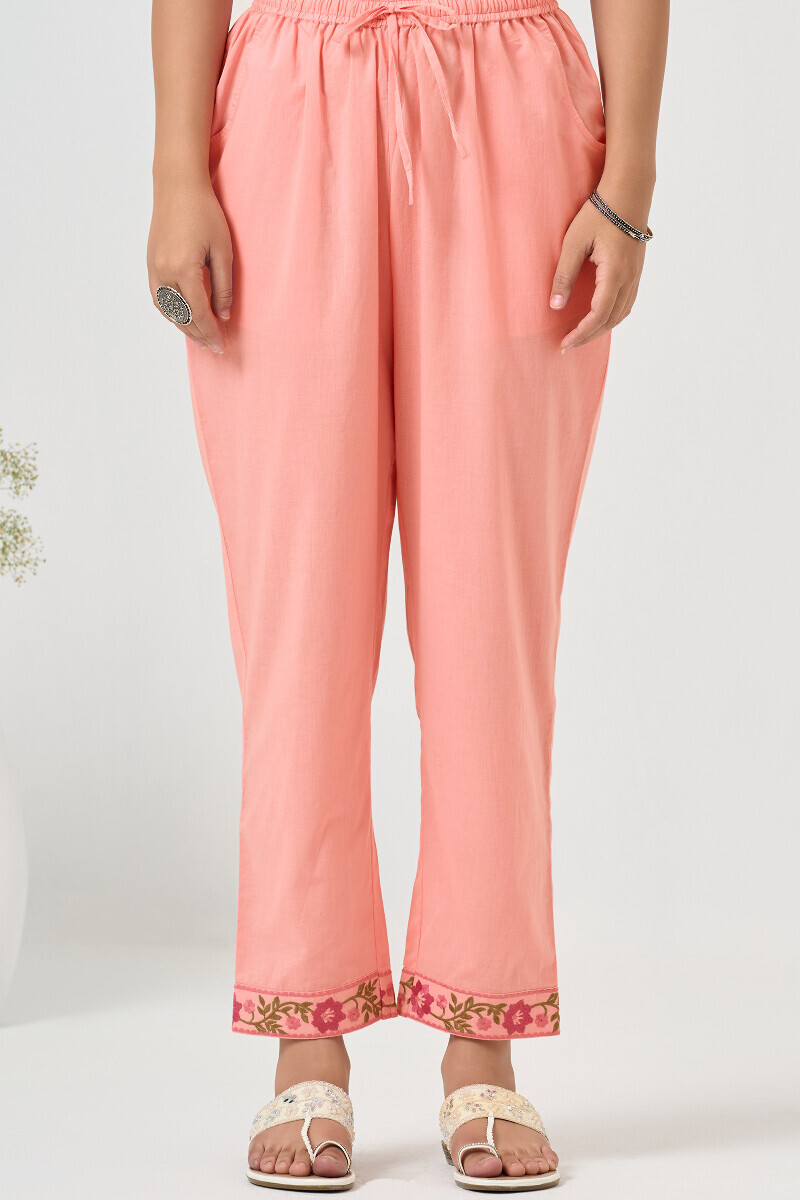 Pink Handcrafted Cotton Narrow Pants