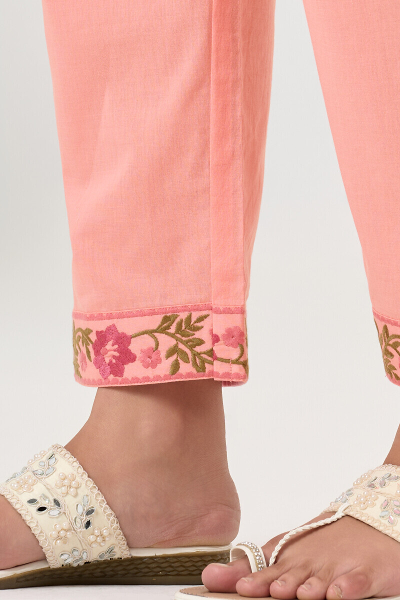 Pink Handcrafted Cotton Narrow Pants