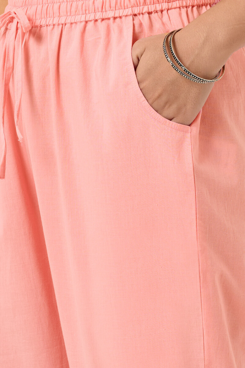 Pink Handcrafted Cotton Narrow Pants