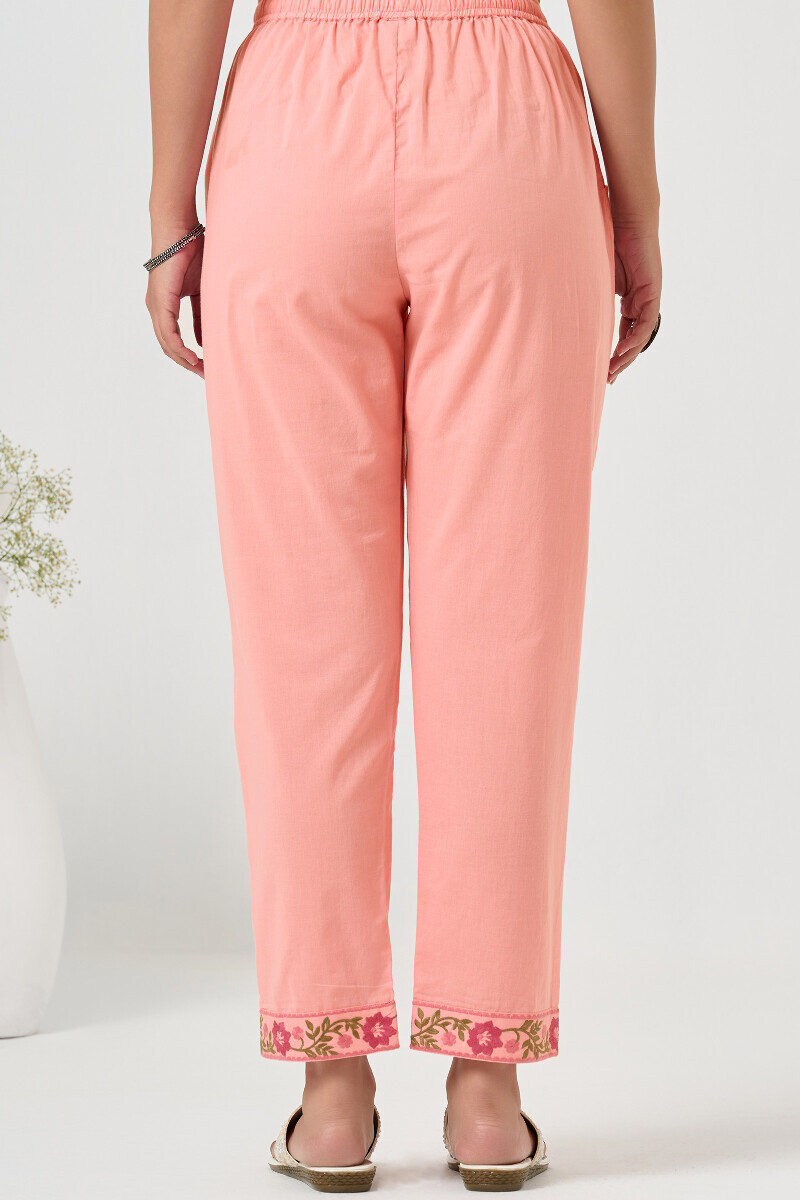 Pink Handcrafted Cotton Narrow Pants