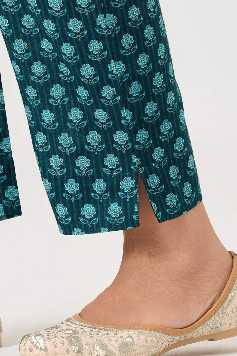 Blue Printed Cotton Narrow Pants